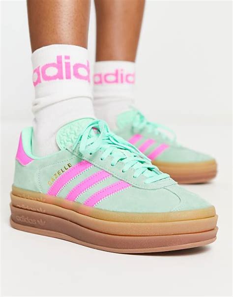 adidas gazelle platform pink and green.